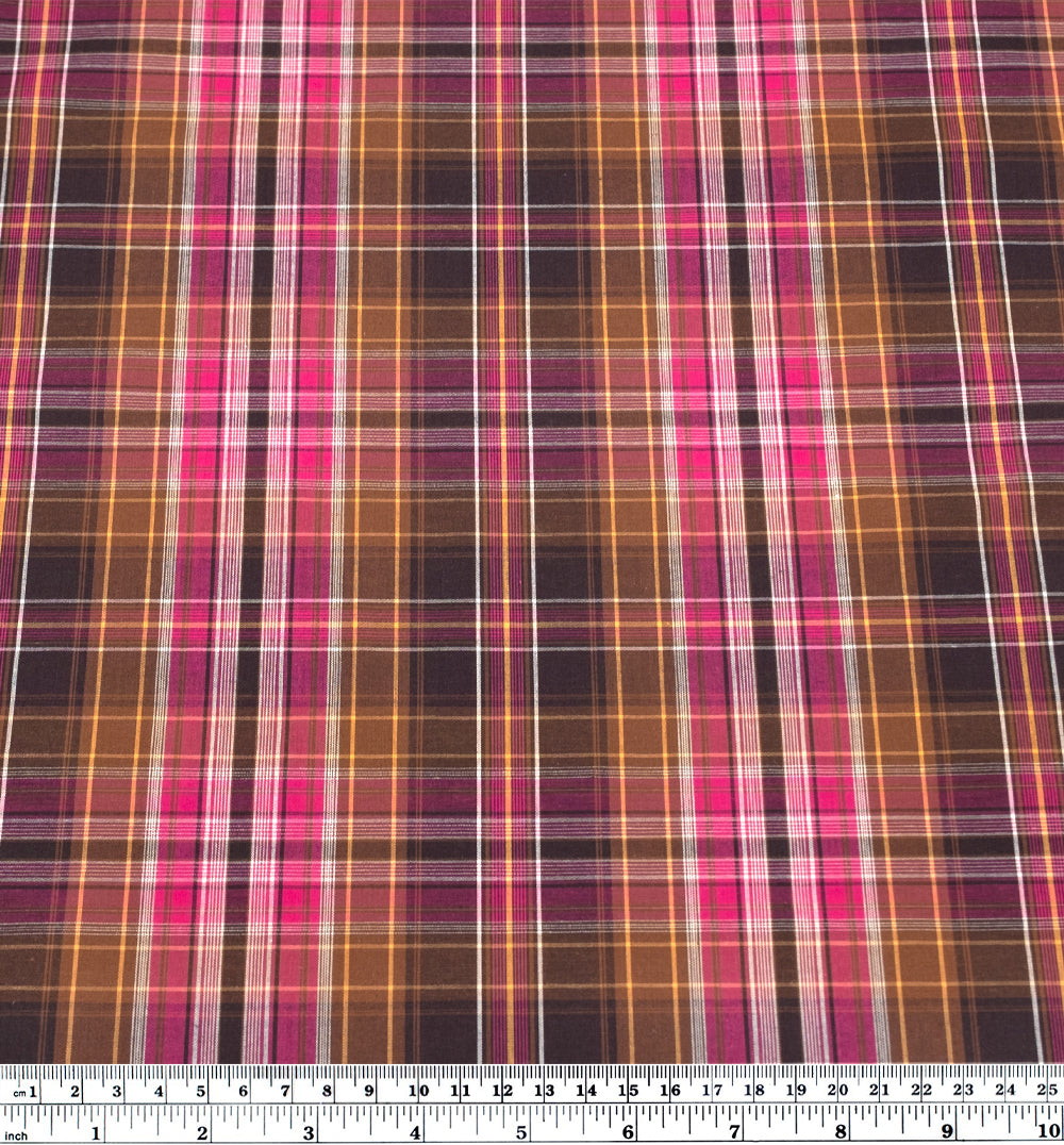 Deadstock Plaid Cotton Shirting - Popsicle/Chocolate | Blackbird Fabrics