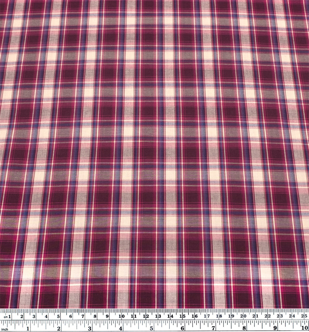 Deadstock Plaid Cotton Shirting - Jam/Shell | Blackbird Fabrics