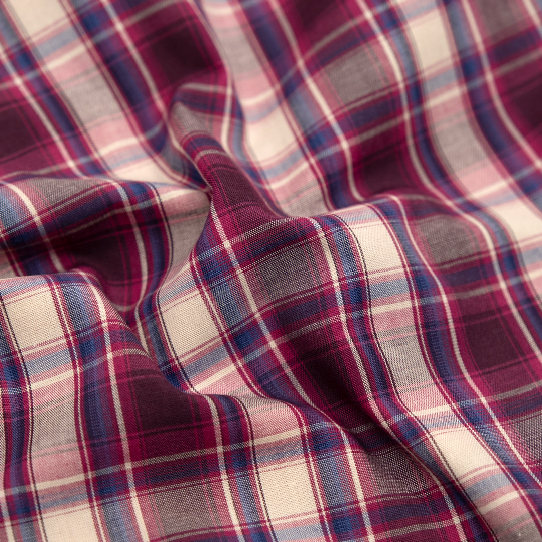 Deadstock Plaid Cotton Shirting - Jam/Shell | Blackbird Fabrics