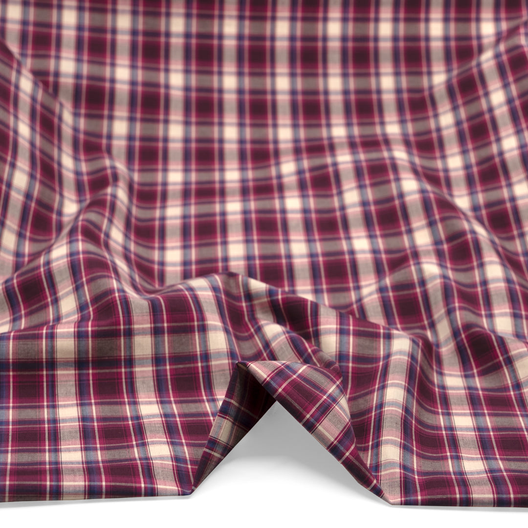 Deadstock Plaid Cotton Shirting - Jam/Shell | Blackbird Fabrics