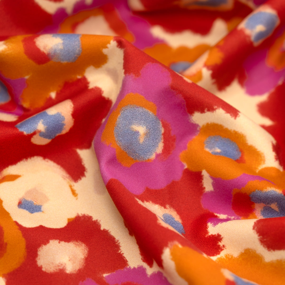 Flower Child Recycled Nylon Swim Tricot - Buttermilk/Crimson | Blackbird Fabrics
