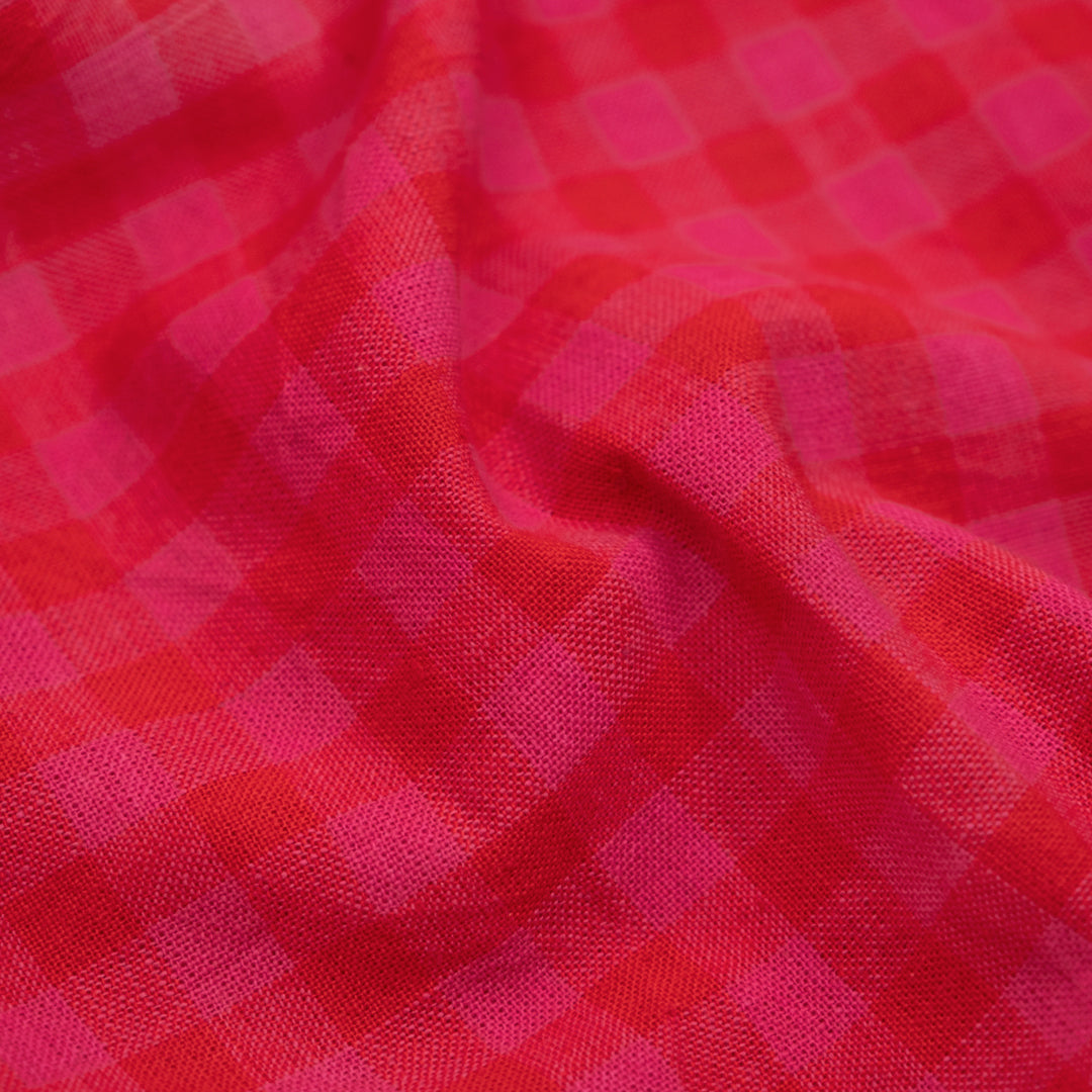 Gingham Handwoven Khadi Cotton - Flame/Punch | Blackbird Fabrics