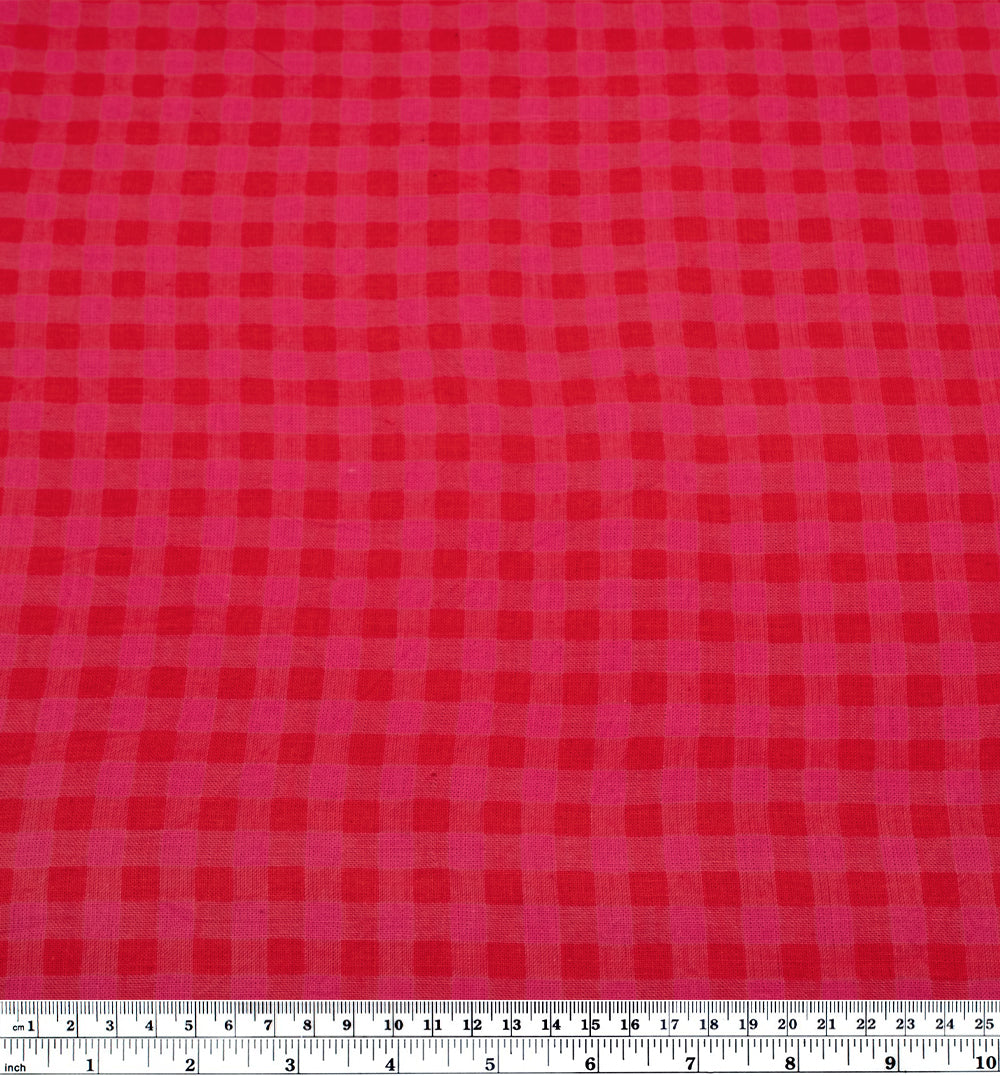 Gingham Handwoven Khadi Cotton - Flame/Punch | Blackbird Fabrics