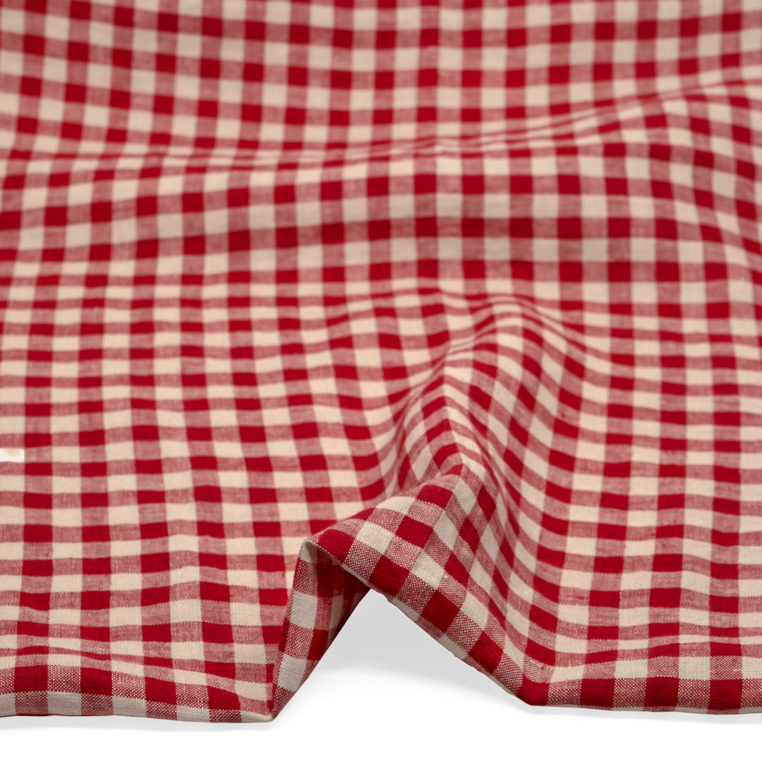 Gingham Soft Washed Linen - Cherry Cordial | Blackbird Fabrics