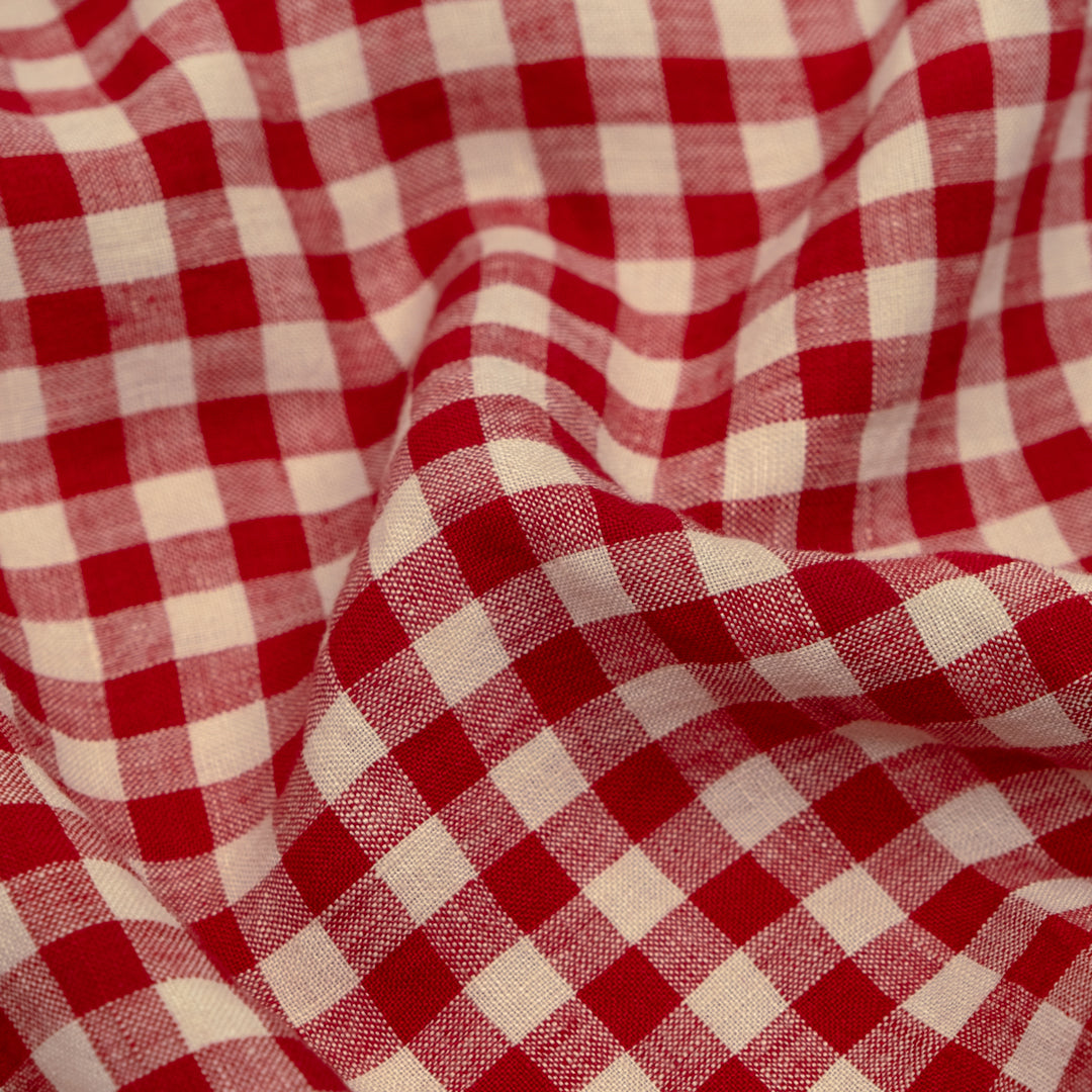 Gingham Soft Washed Linen - Cherry Cordial | Blackbird Fabrics