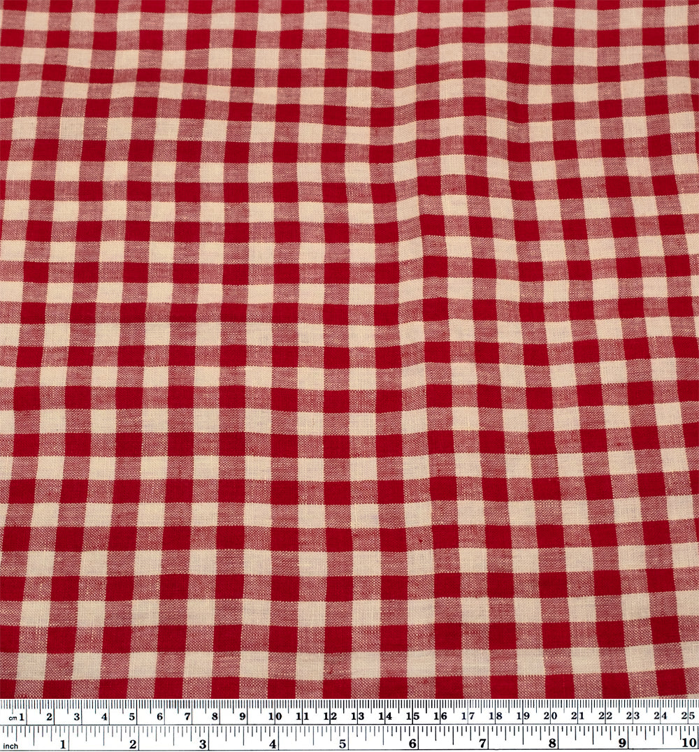 Gingham Soft Washed Linen - Cherry Cordial | Blackbird Fabrics