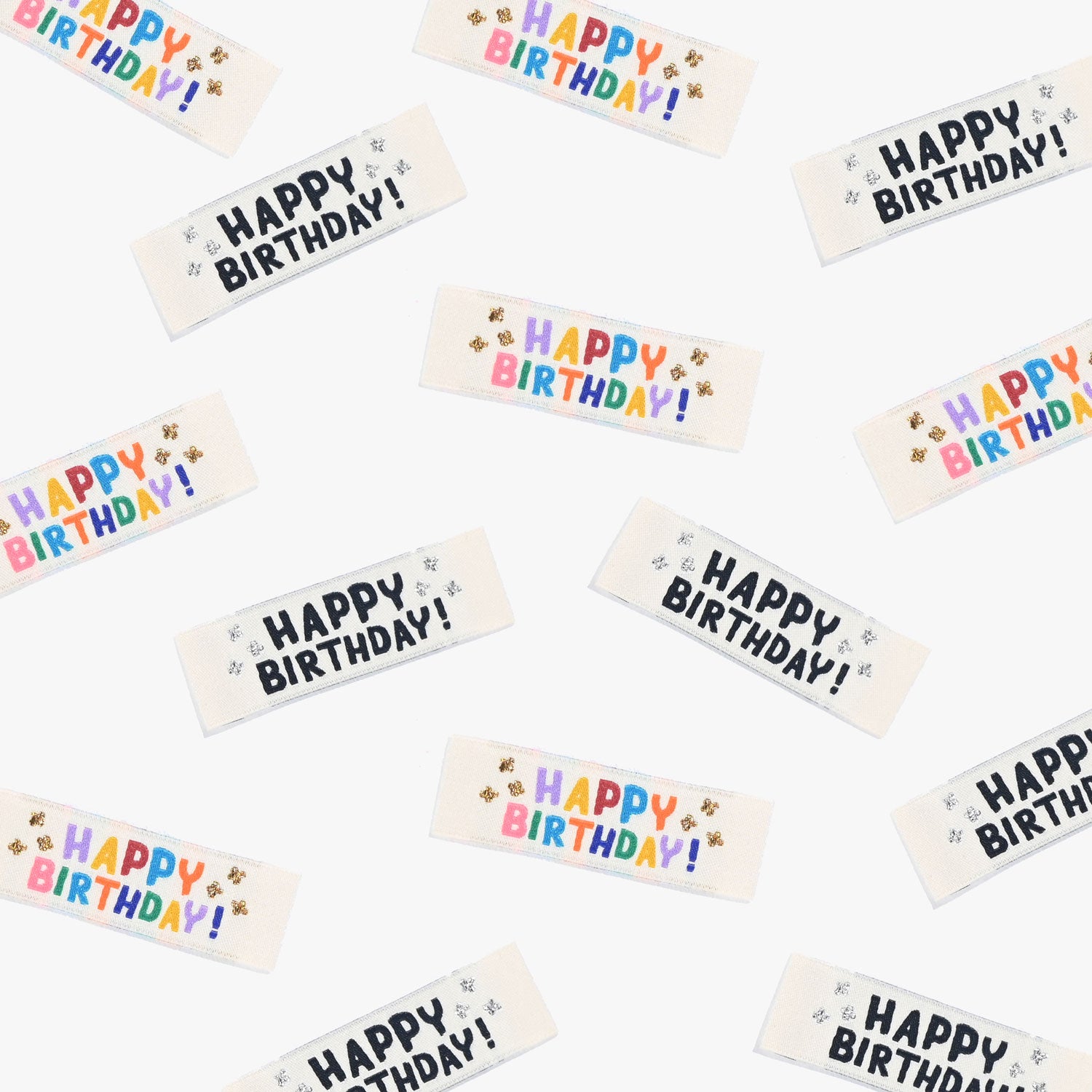 HAPPY BIRTHDAY Woven Labels | Blackbird Fabrics