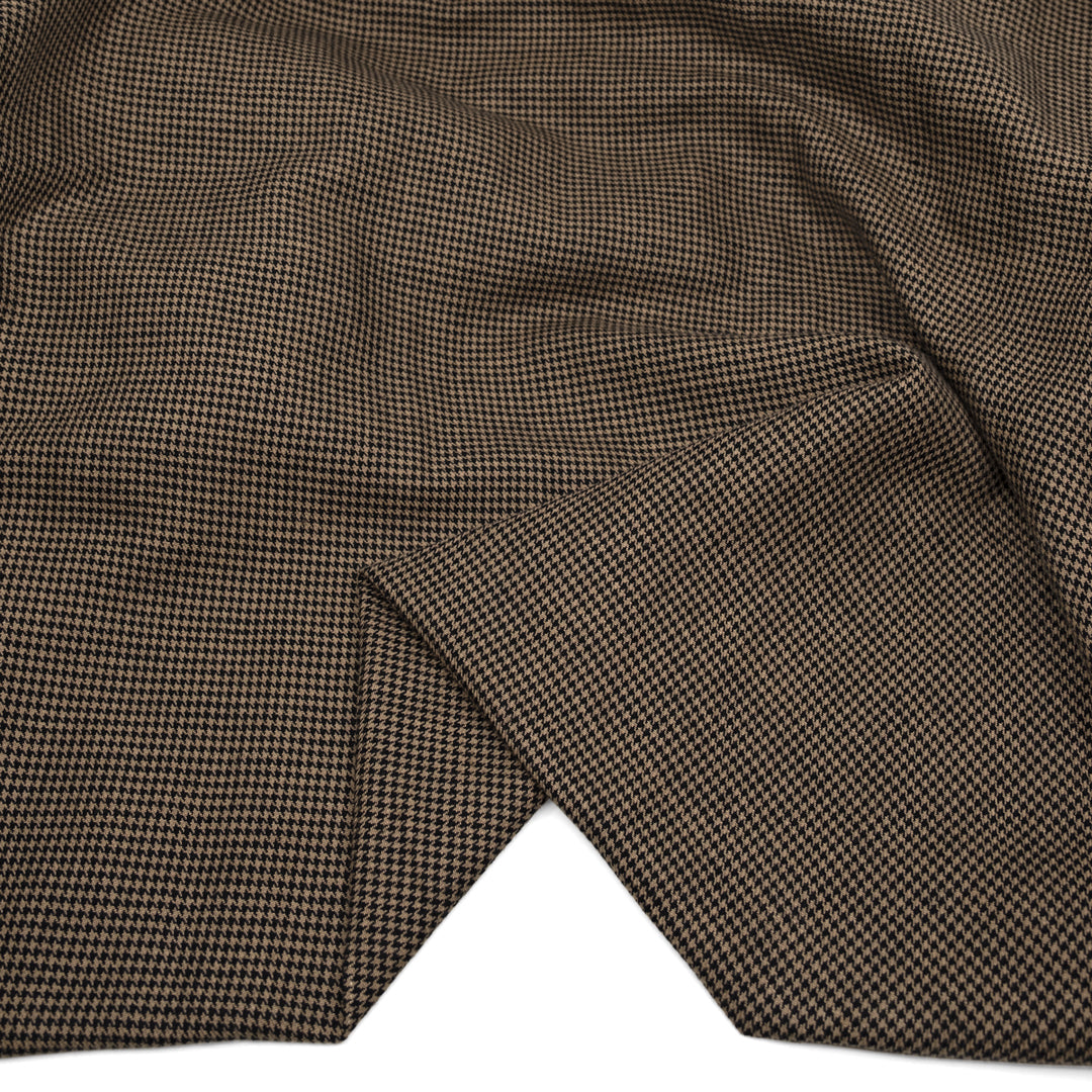 Houndstooth Linen Cotton Blend - Latte/Black | Blackbird Fabrics