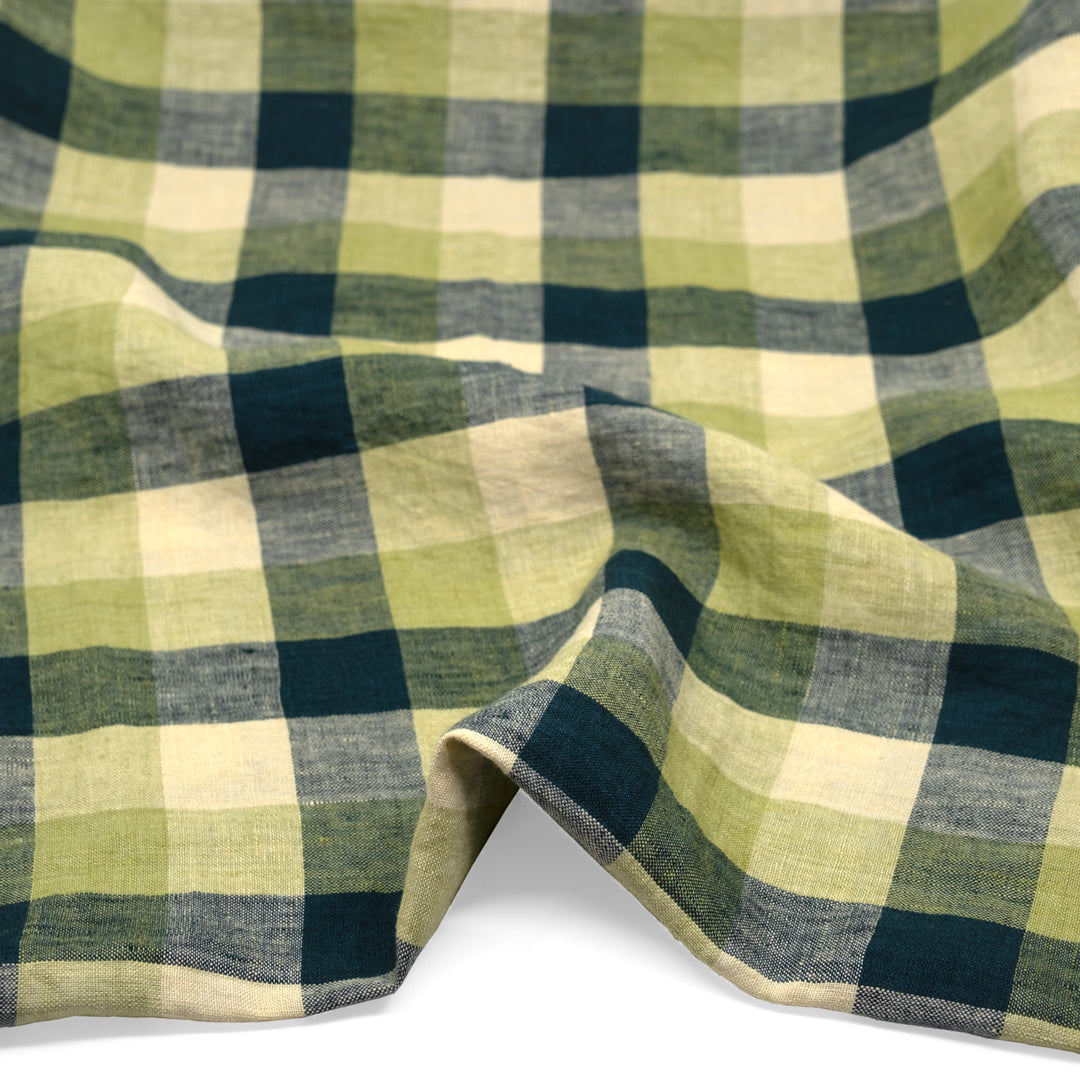 Jumbo Check Soft Washed Linen - Everglades | Blackbird Fabrics