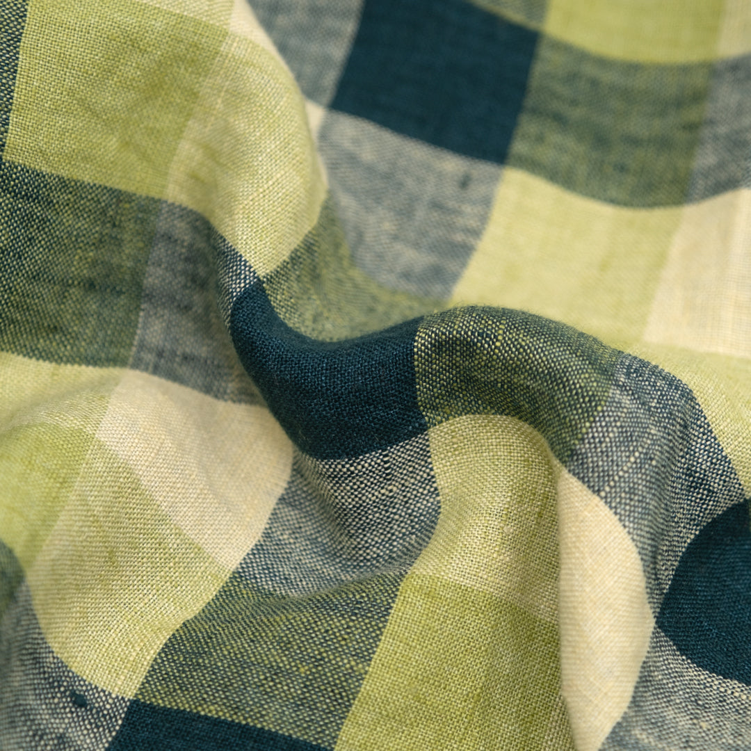 Jumbo Check Soft Washed Linen - Everglades | Blackbird Fabrics