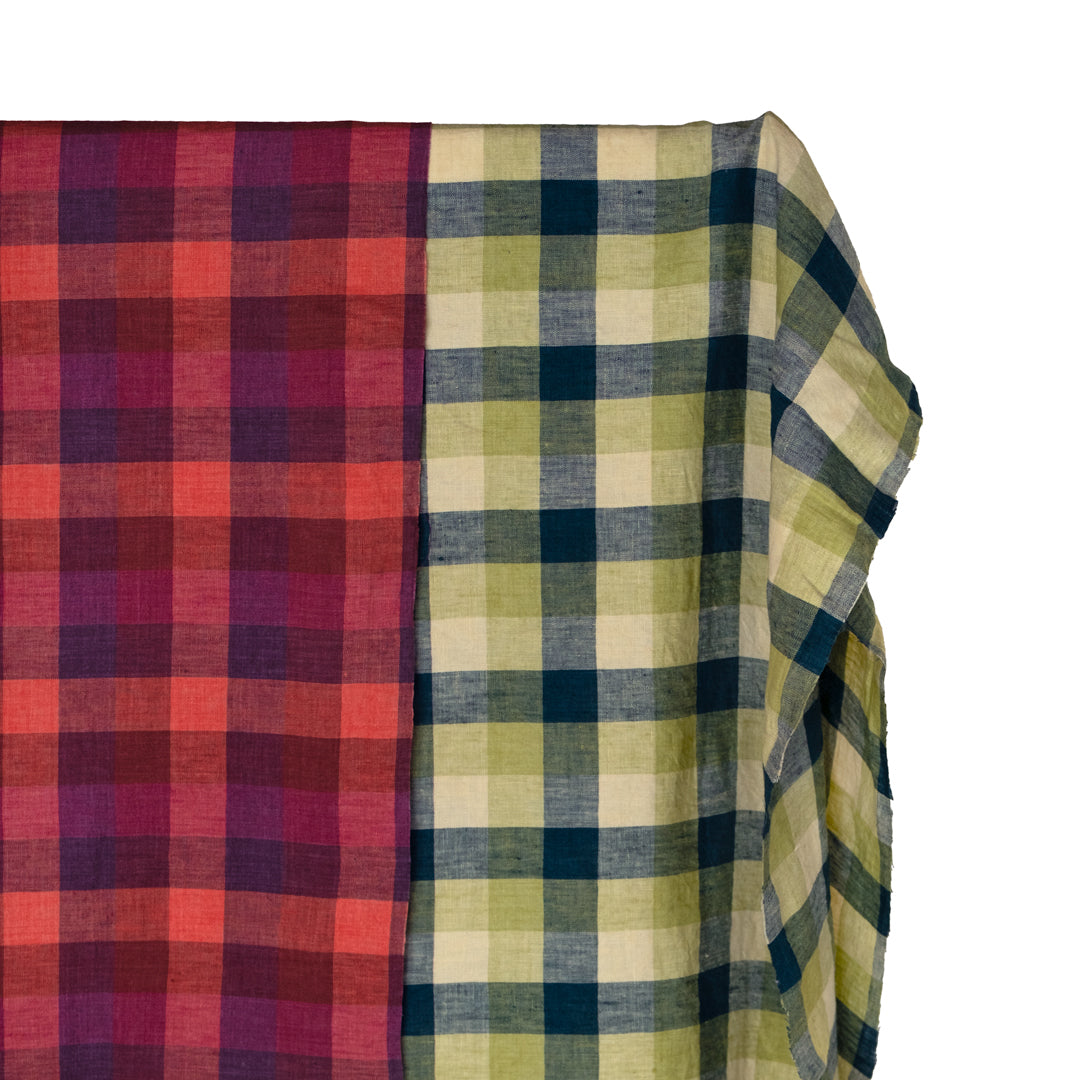 Jumbo Check Soft Washed Linen - Wild Berry | Blackbird Fabrics