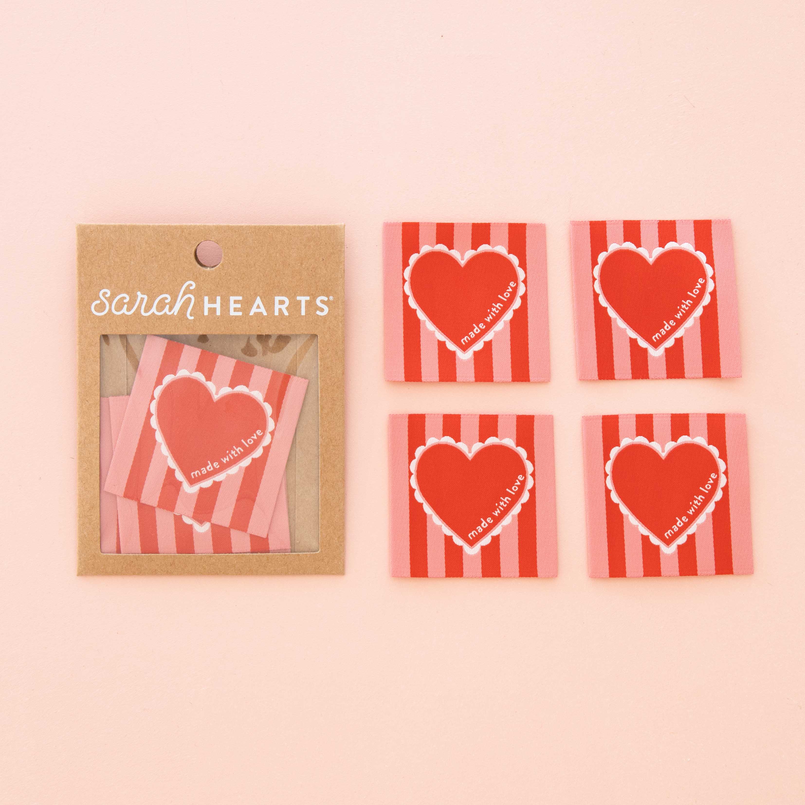MADE WITH LOVE HEART Large Woven Labels By Sarah Hearts | Blackbird Fabrics
