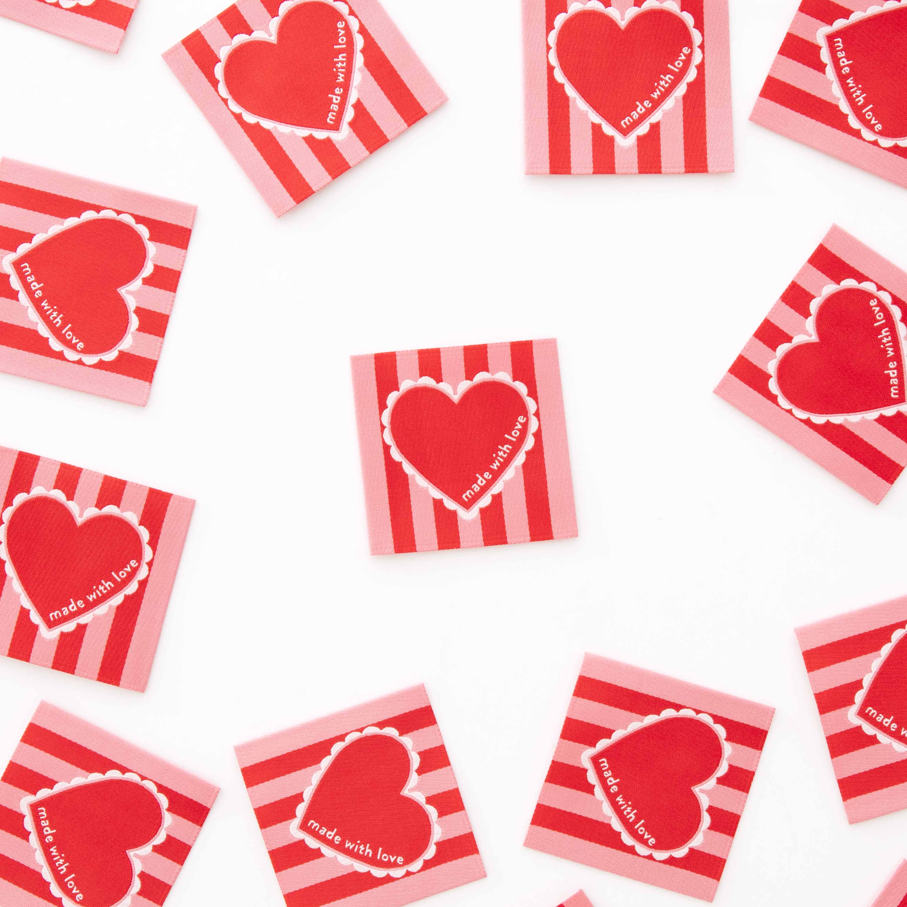MADE WITH LOVE HEART Large Woven Labels By Sarah Hearts | Blackbird Fabrics