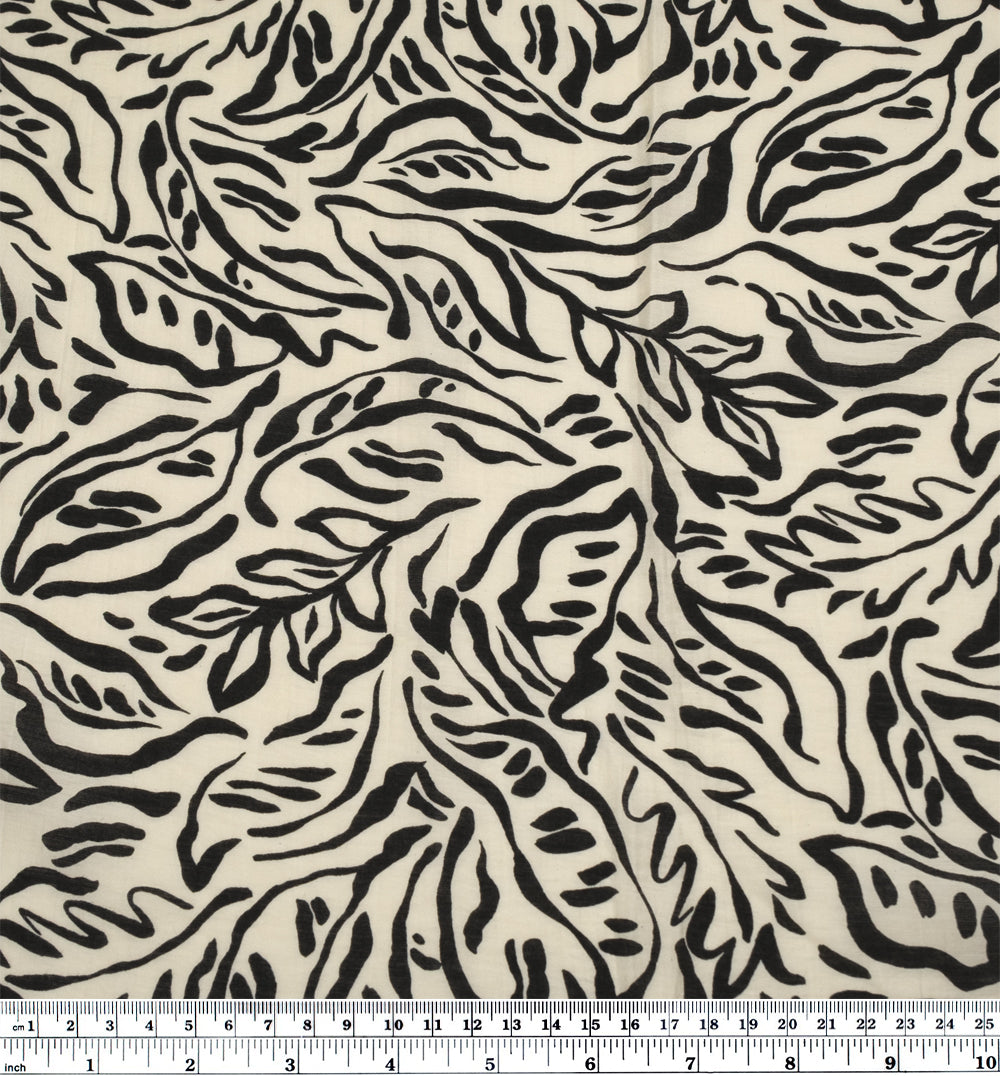 Leafy Doodles Lyocell Blend Voile - Ivory/Black | Blackbird Fabrics