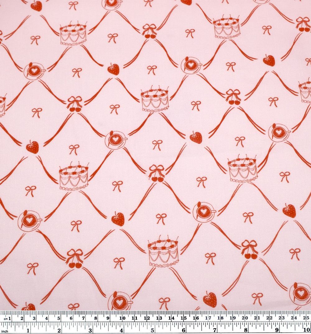Live Laugh Cake Lightweight Cotton Lawn - Pale Pink/Crimson | Blackbird Fabrics