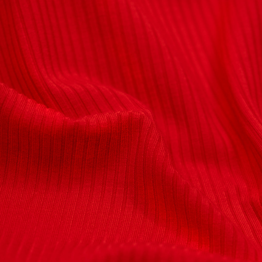Medium Weight Bamboo Rib Knit - Fire Red | Blackbird Fabrics