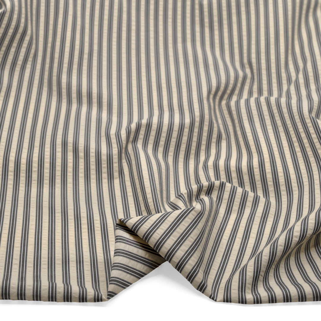 Medley Stripe Poly Cotton Seersucker - Stone | Blackbird Fabrics