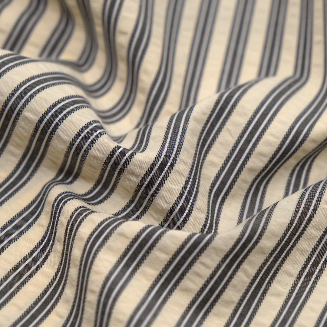 Medley Stripe Poly Cotton Seersucker - Stone | Blackbird Fabrics