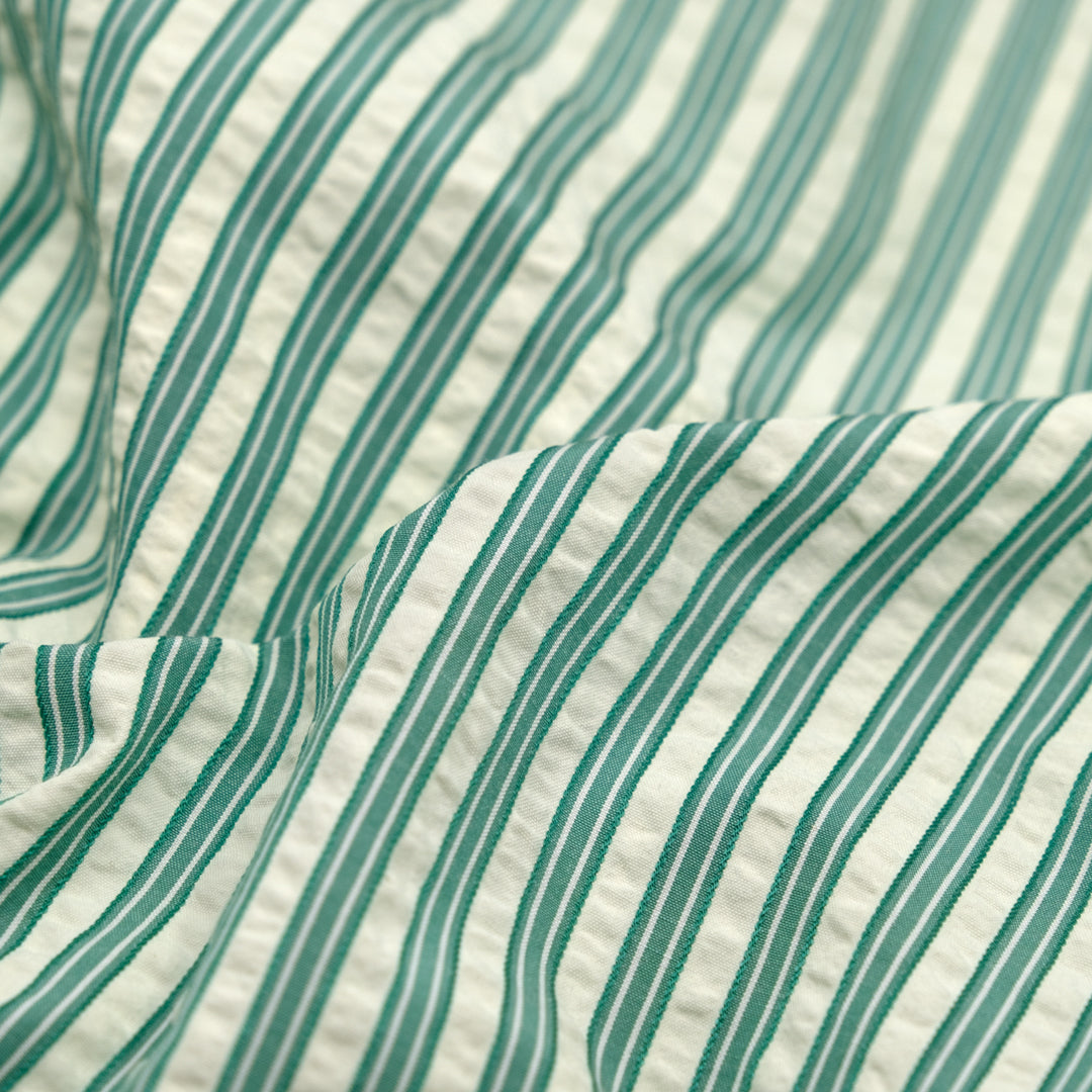 Medley Stripe Poly Cotton Seersucker - Viridian | Blackbird Fabrics