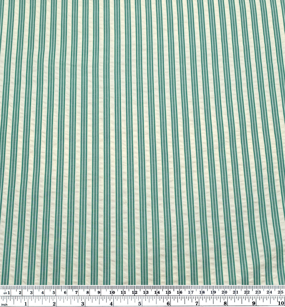 Medley Stripe Poly Cotton Seersucker - Viridian | Blackbird Fabrics