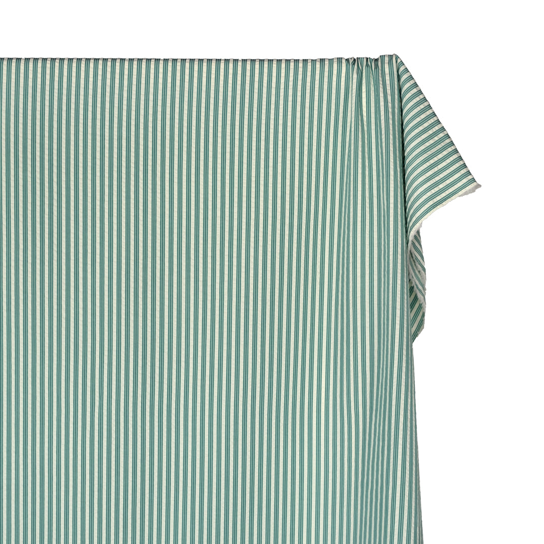 Medley Stripe Poly Cotton Seersucker - Viridian | Blackbird Fabrics