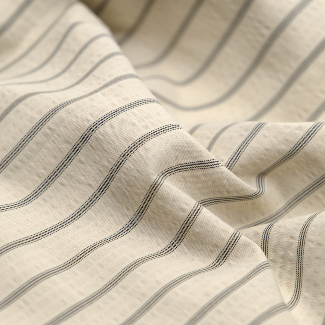 Pencil Stripe Crinkle Lyocell Cotton Shirting - Parchment/Charcoal | Blackbird Fabrics