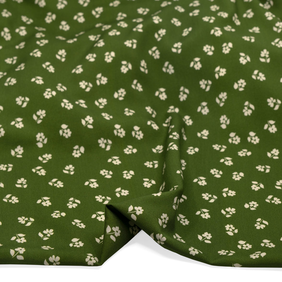 Perfect Posy Printed Viscose Challis - Chive | Blackbird Fabrics
