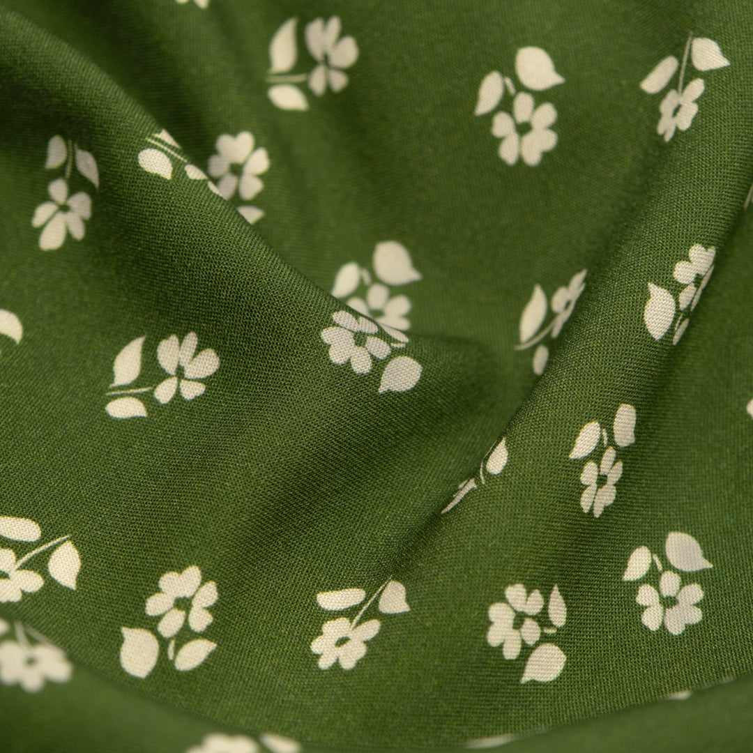 Perfect Posy Printed Viscose Challis - Chive | Blackbird Fabrics