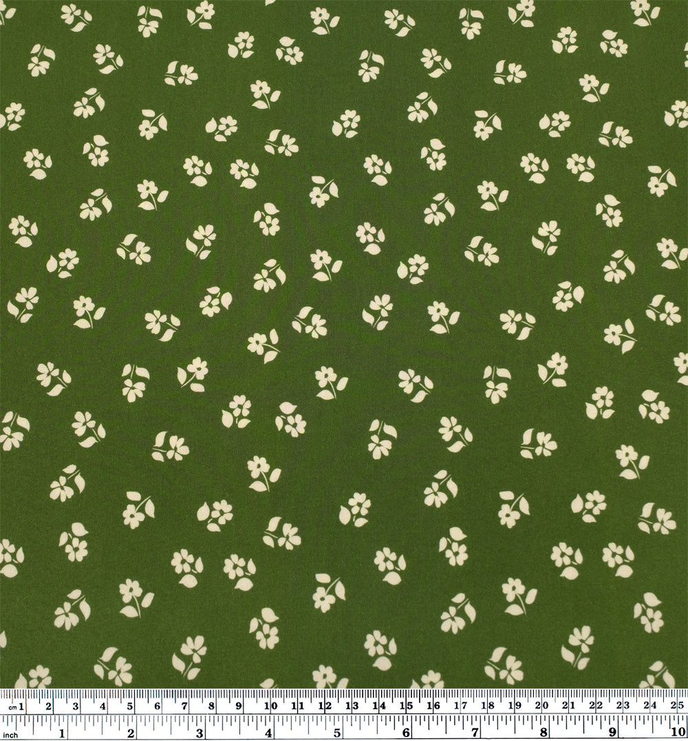 Perfect Posy Printed Viscose Challis - Chive | Blackbird Fabrics