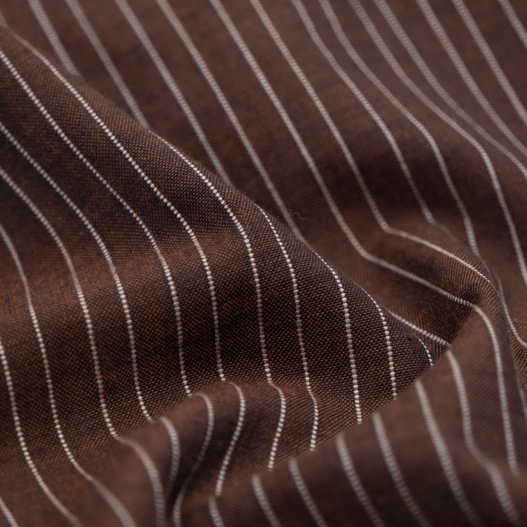 Pinstripe Handwoven Cotton - Chocolate/White | Blackbird Fabrics