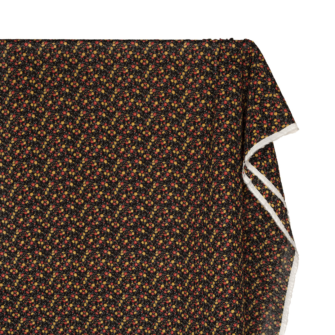 Prairie Floral Crinkle Cotton - Black/Crimson/Marigold | Blackbird Fabrics
