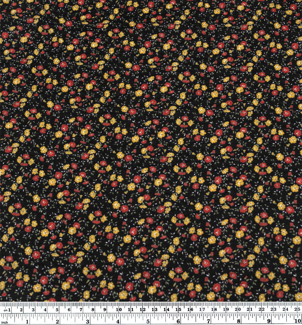 Prairie Floral Crinkle Cotton - Black/Crimson/Marigold | Blackbird Fabrics
