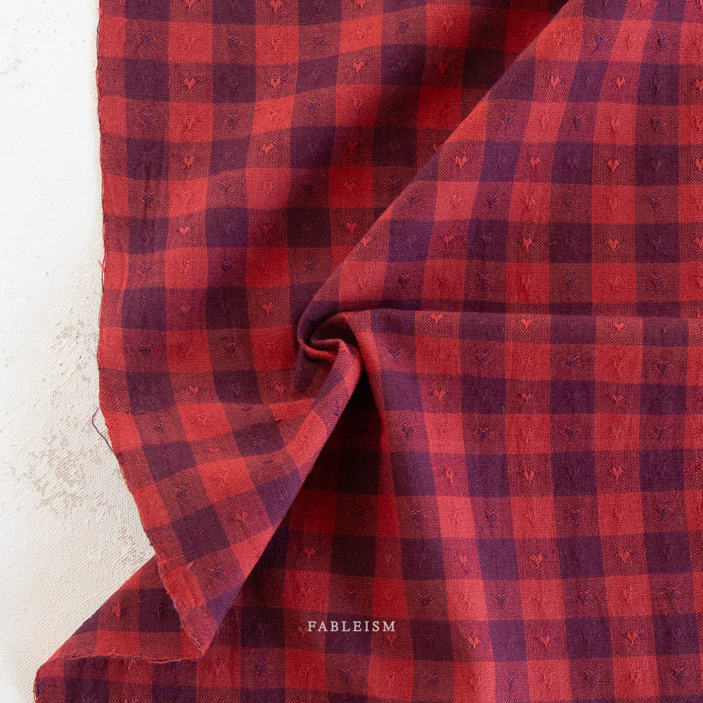 Fableism Dobby Hearts Gingham Cotton - Maraschino | Blackbird Fabrics