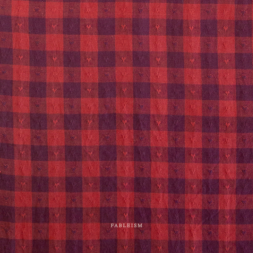 Fableism Dobby Hearts Gingham Cotton - Maraschino | Blackbird Fabrics