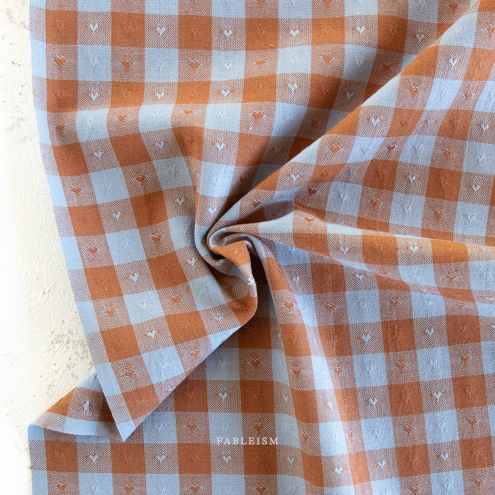 Fableism Dobby Hearts Gingham Cotton- Riviera | Blackbird Fabrics