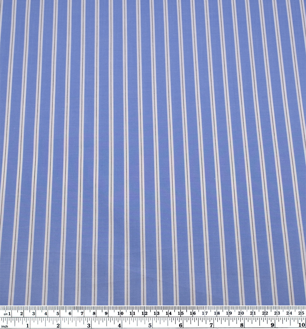 Route Stripe Cotton Shirting - Cornflower | Blackbird Fabrics