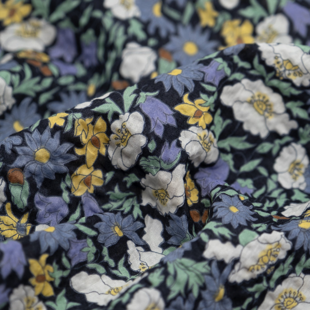 Secret Garden Crinkle Cotton - Midnight Blue/Bluestone | Blackbird Fabrics