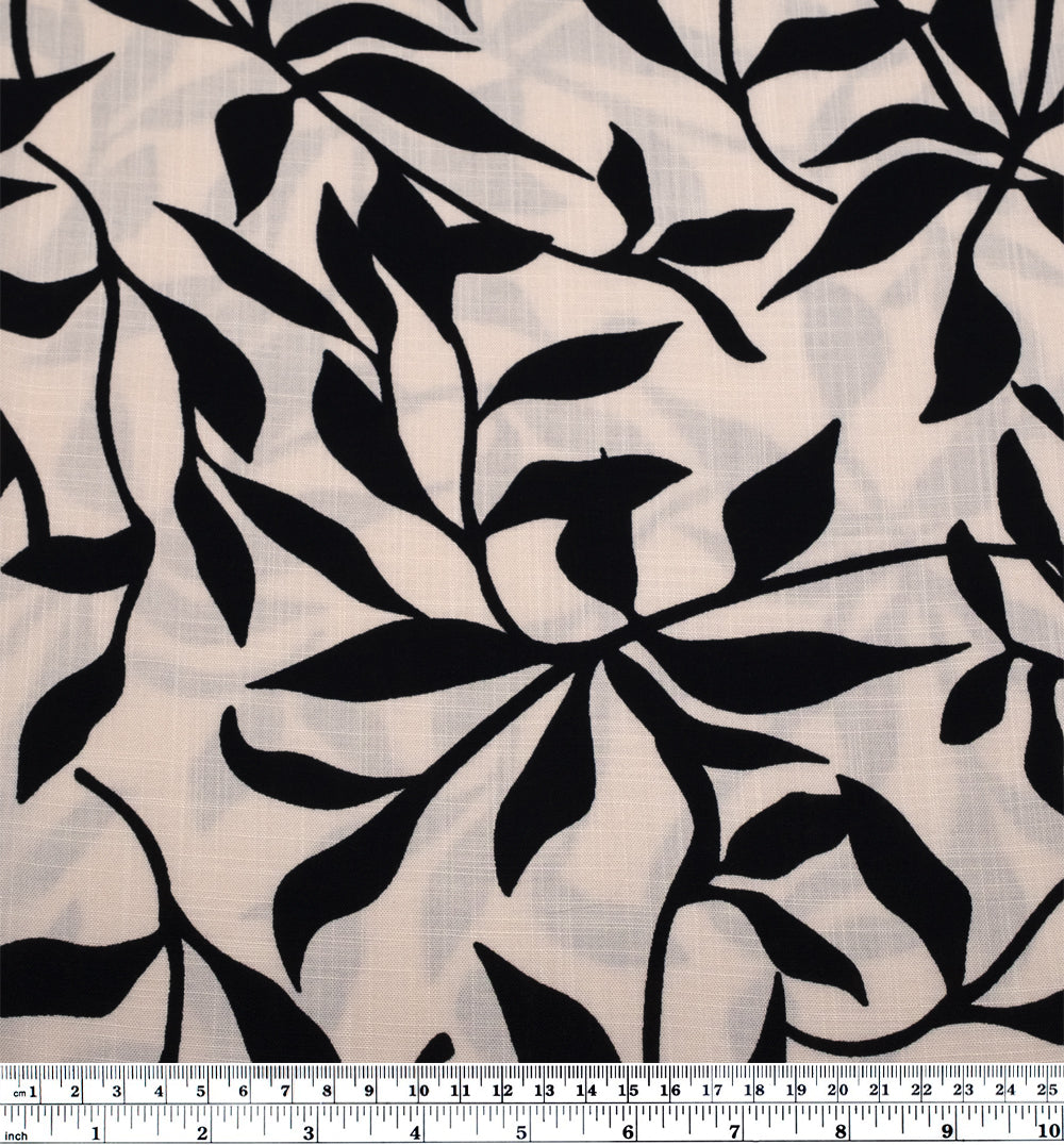 Silhouette Rayon Slub - Parchment/Black | Blackbird Fabrics