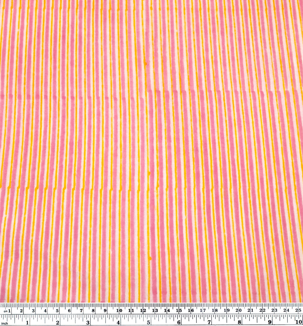 Striped Block Printed Organic Cotton Batiste - Candy Pink/Lemon | Blackbird Fabrics