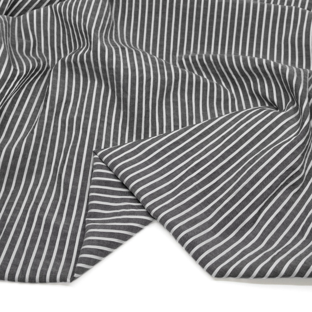 Striped Cotton Lyocell Blend Seersucker - Charcoal/White | Blackbird Fabrics