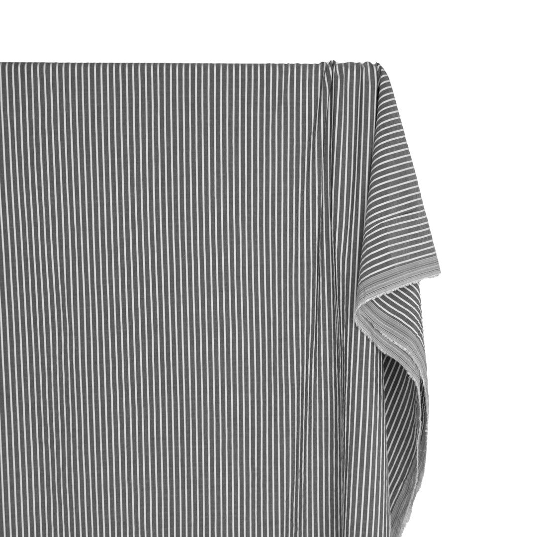 Striped Cotton Lyocell Blend Seersucker - Charcoal/White | Blackbird Fabrics