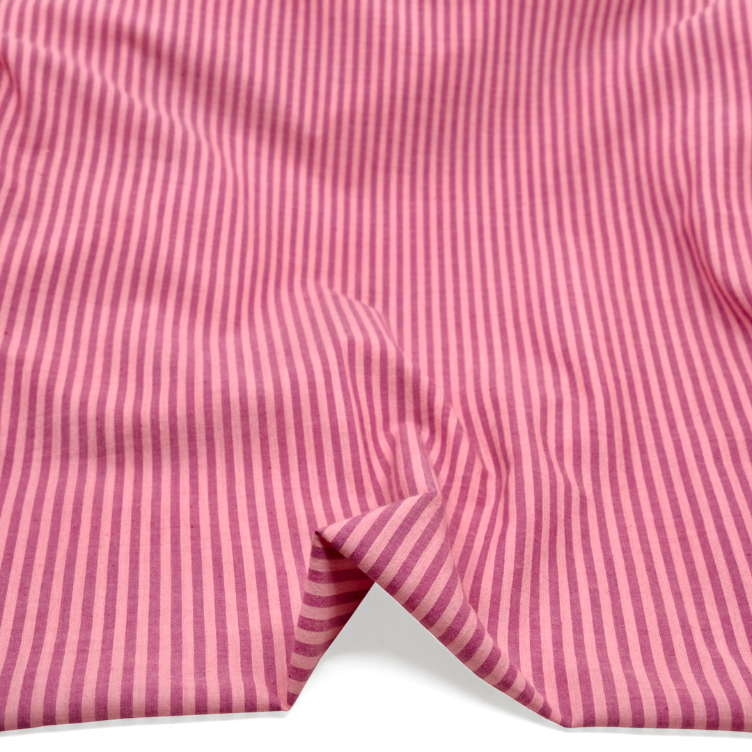 Striped Lightweight Handwoven Cotton - Rose/Camellia | Blackbird Fabrics