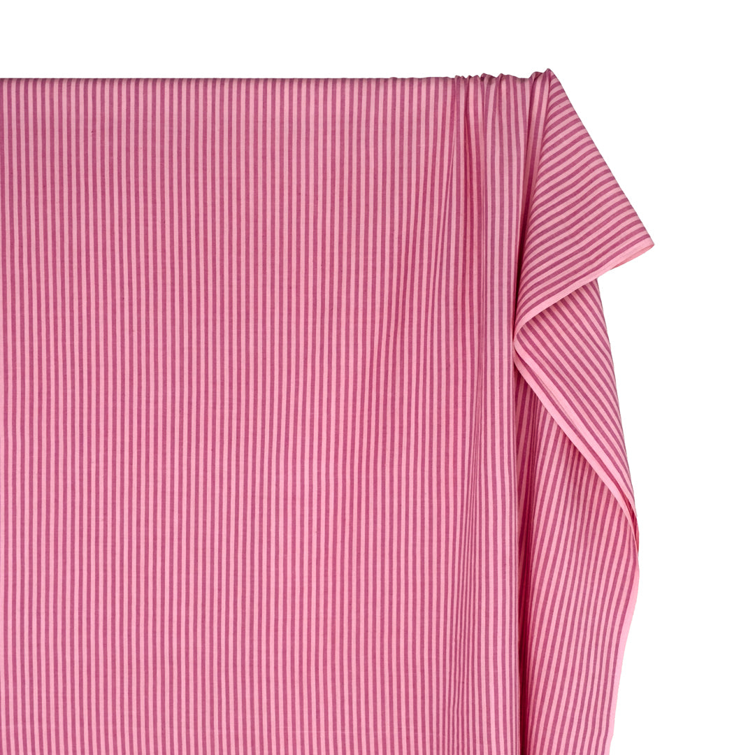 Striped Lightweight Handwoven Cotton - Rose/Camellia | Blackbird Fabrics