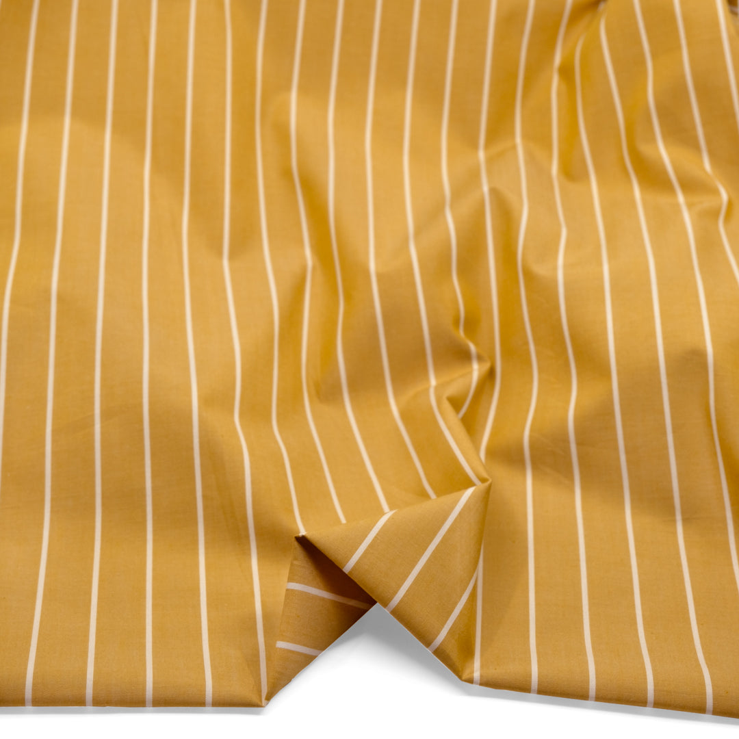 Tally Stripe Cotton Shirting - Mustard | Blackbird Fabrics