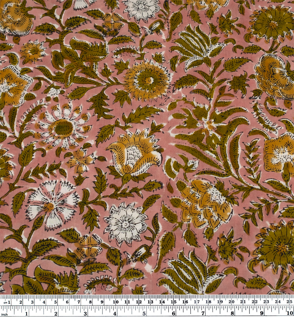 Tapestry Block Printed Organic Cotton Batiste - Dusty Rose/Elmwood | Blackbird Fabrics