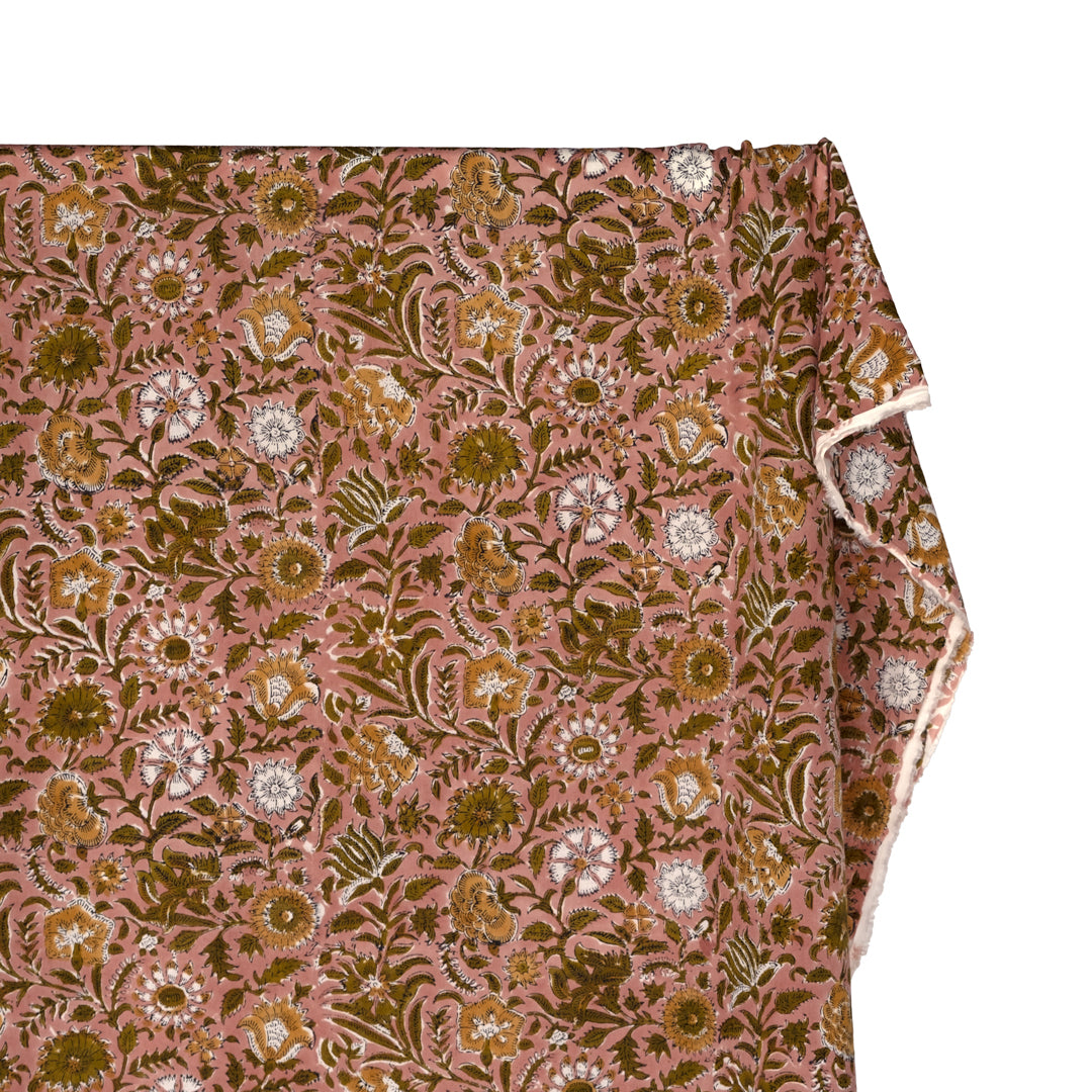 Tapestry Block Printed Organic Cotton Batiste - Dusty Rose/Elmwood | Blackbird Fabrics
