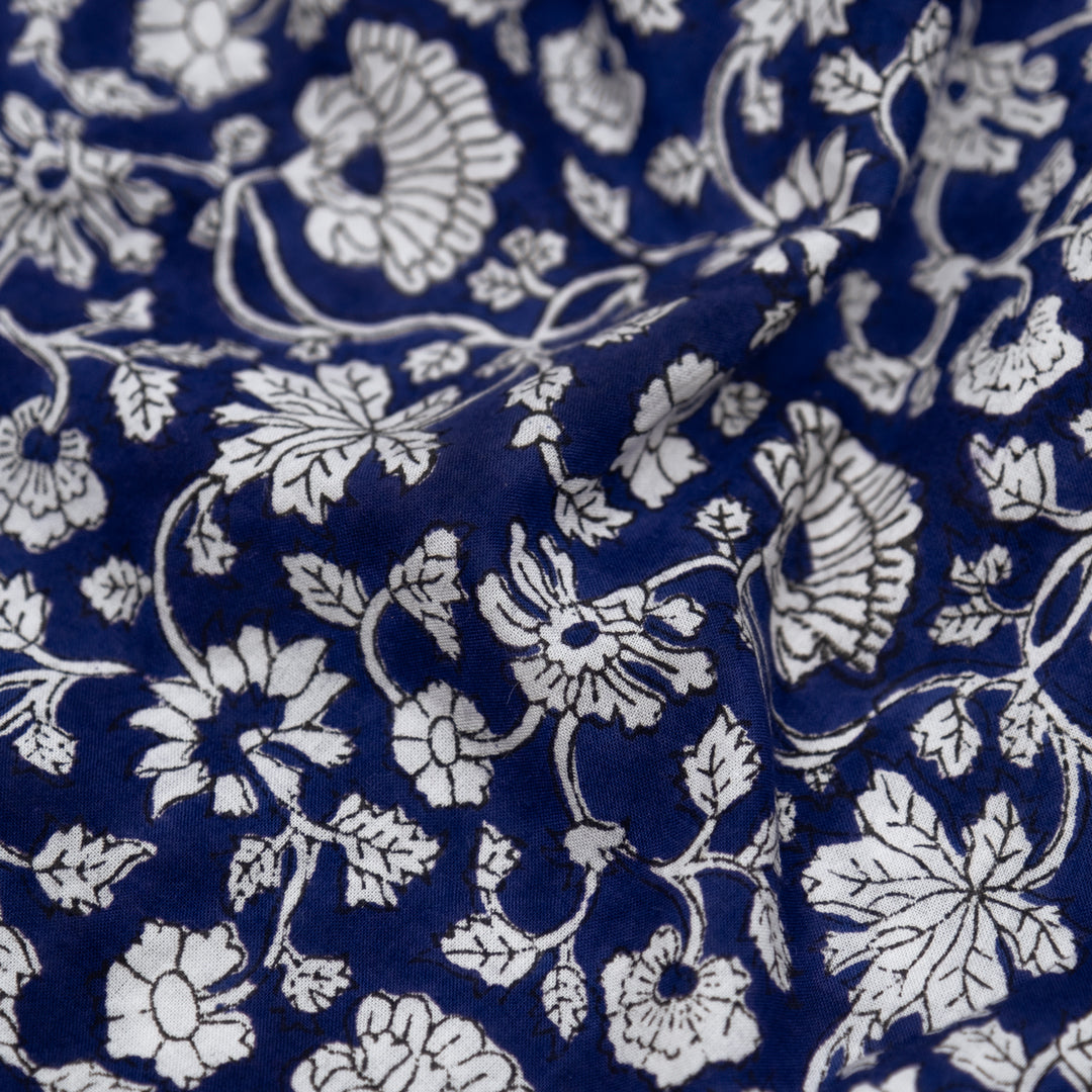 Tapestry Block Printed Organic Cotton Batiste - Indigo/White | Blackbird Fabrics