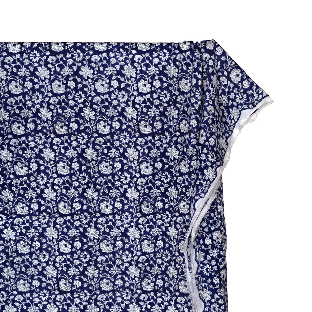 Tapestry Block Printed Organic Cotton Batiste - Indigo/White | Blackbird Fabrics