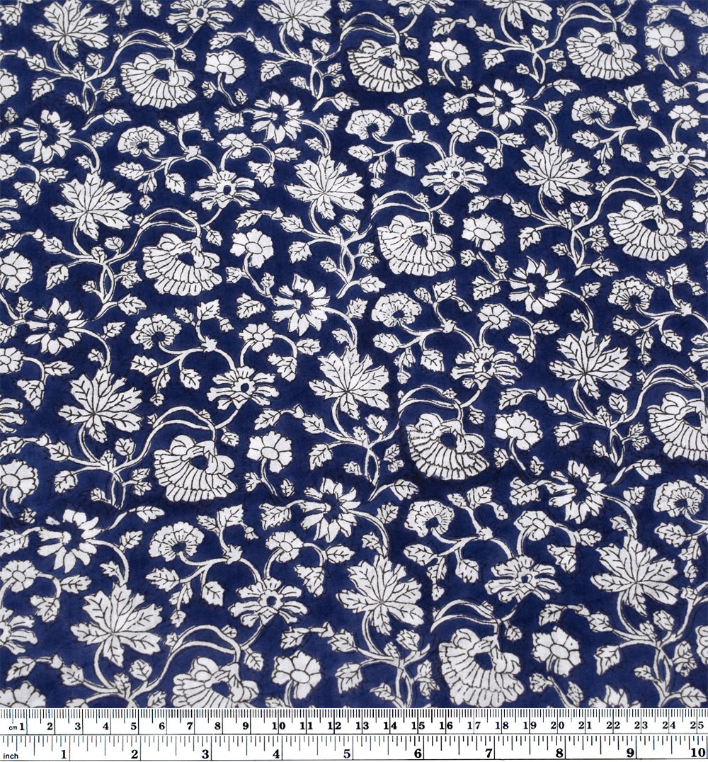 Tapestry Block Printed Organic Cotton Batiste - Indigo/White | Blackbird Fabrics