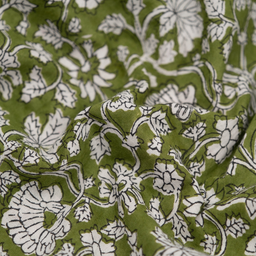 Tapestry Block Printed Organic Cotton Batiste - Pickle/Ivory | Blackbird Fabrics